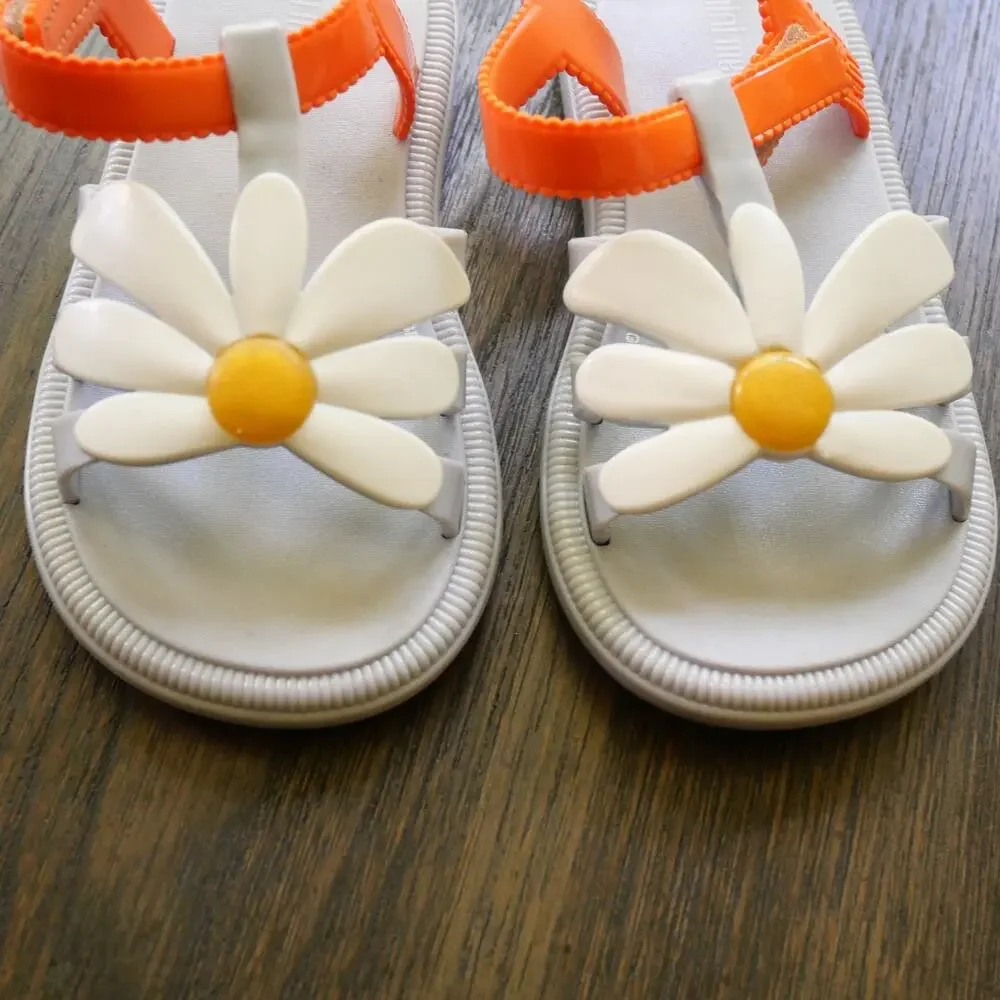 Mini Melissa Hip Bloomy Sandals Baby Girl Size 9 White Gray Orange